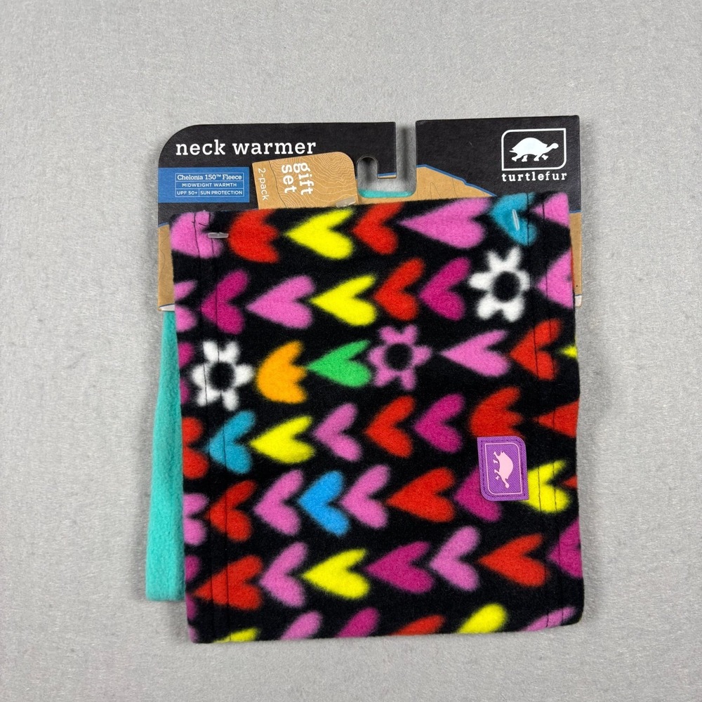Turtle Fur Girls Fleece Neck Warmer 2-Pack Gift Set Hearts Flowers Teal NWT